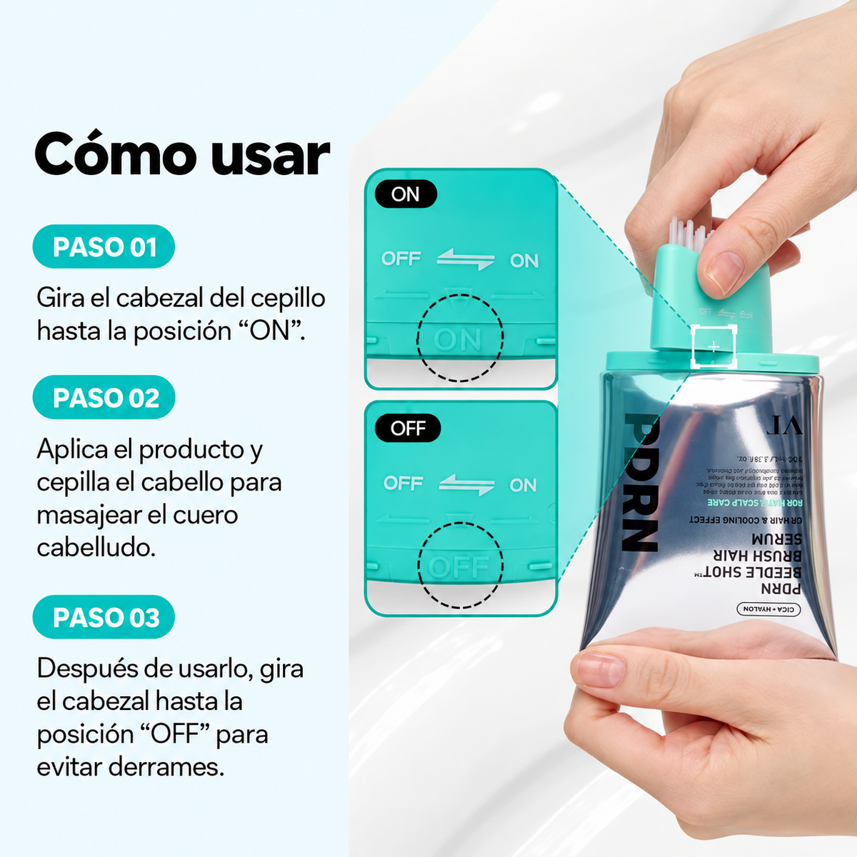 Sérum capilar PDRN Reedle Shot con peine masajeador.