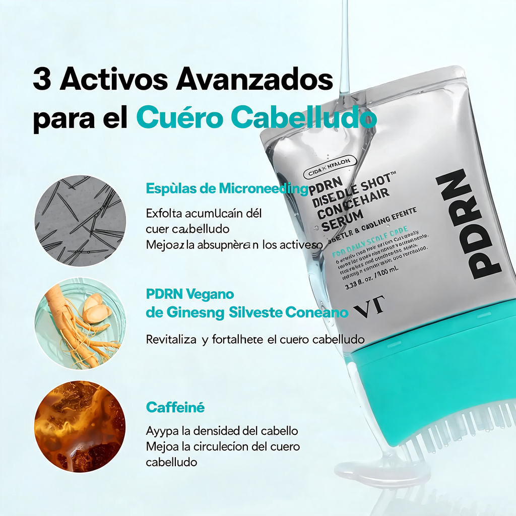 Sérum capilar PDRN Reedle Shot con peine masajeador.